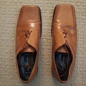 Giorgio B Mens Leather Dress Shoes Sz 12 Italy Styled Tan Brown Square Toe Lace